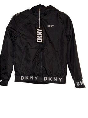 DKNY Black Logo Hooded Zip Jacket Girls Large 14-16